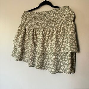 Pink Lily Floral Skater Skirt in Sage and White